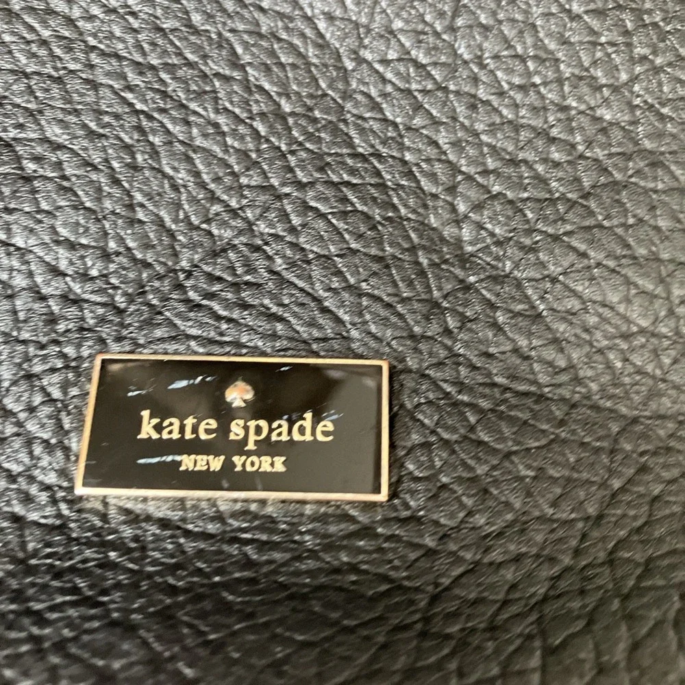 Kate Spade Black Pebbled Leather‎ with White Trim & Striped Lining Shoulder Bag